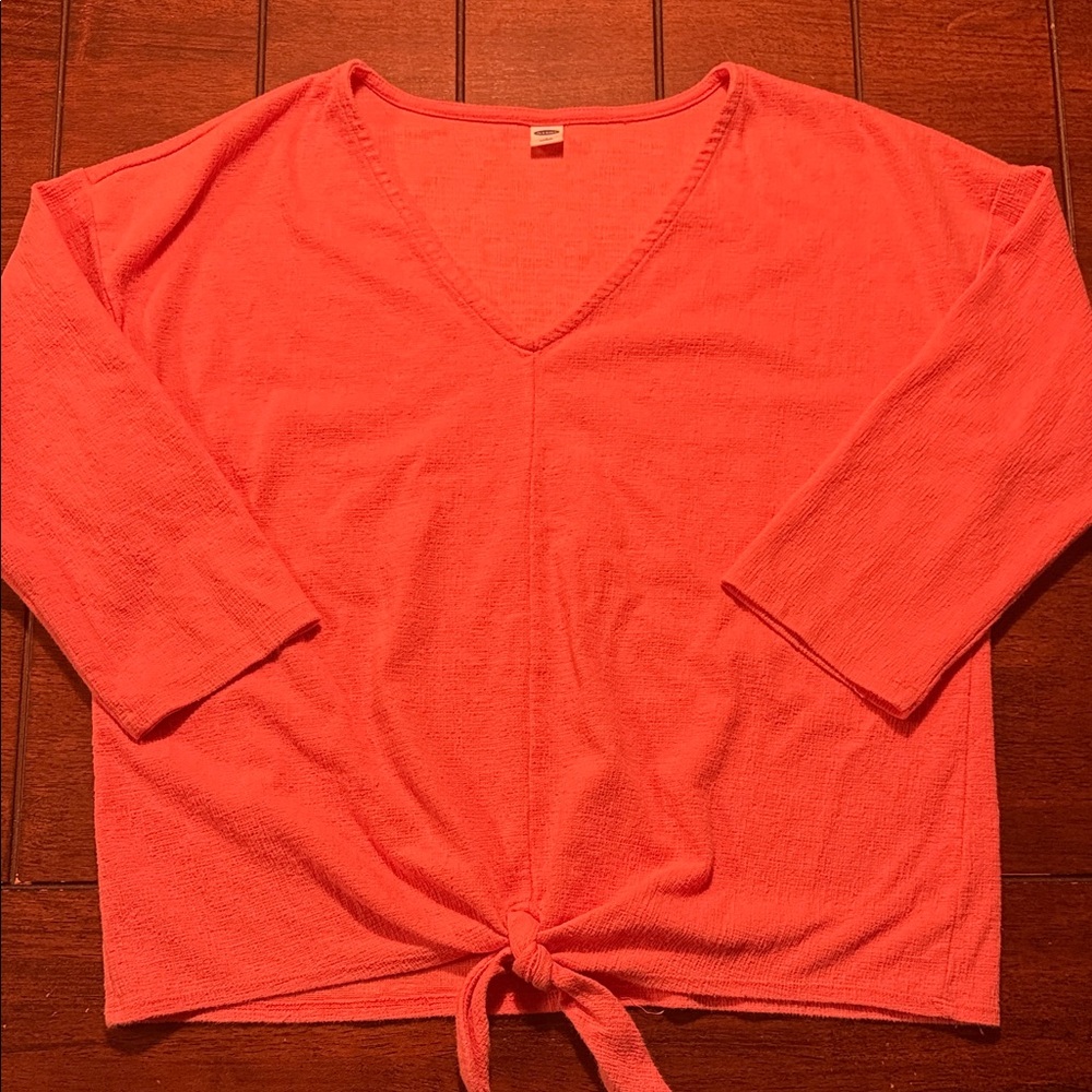 Old Navy Coral Long Sleeve Tie-Front Top